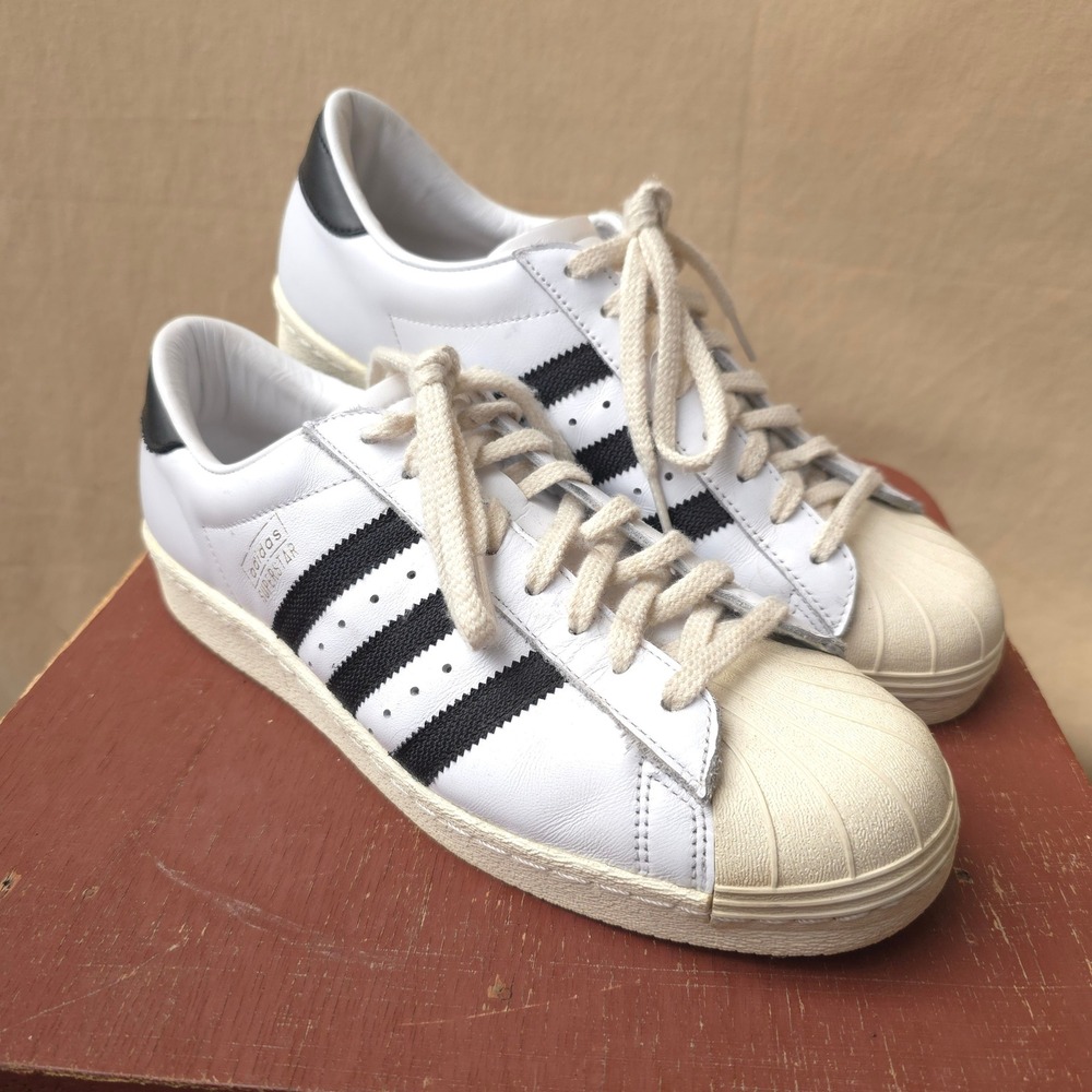 Retro 70s Style Adidas White Superstar Sneakers 10.5 Leather Shell Toe